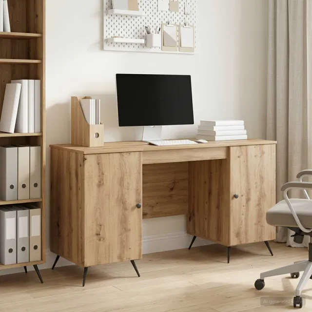 vidaXL Bureau Artisanaal eiken 142,5 x 50 x 75 cm Bewerkt hout Bruin