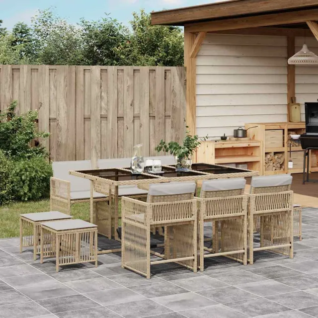 vidaXL 11-delige Tuinset met kussens poly rattan beige, foto 2