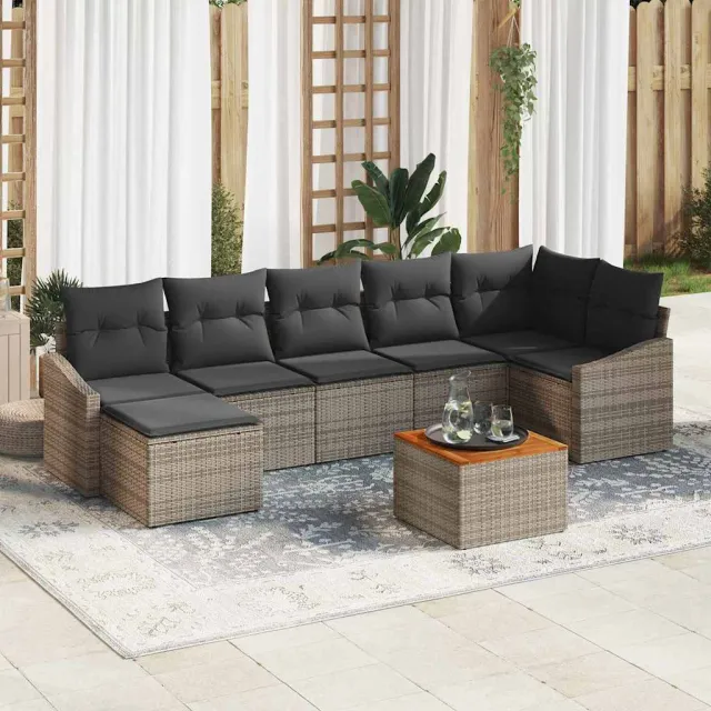 vidaXL Tuinbankenset 8 st Grijs poly rattan, foto 2