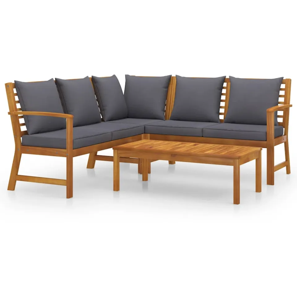 vidaXL 4-delige Loungeset met kussens massief acaciahout grijs, foto 3