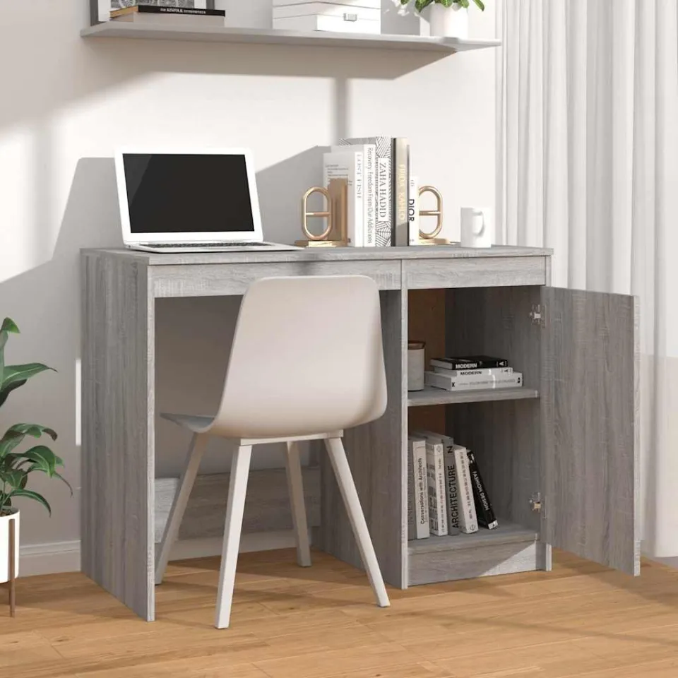 vidaXL Bureau 100x50x76 cm bewerkt hout grijs sonoma eikenkleurig, foto 3
