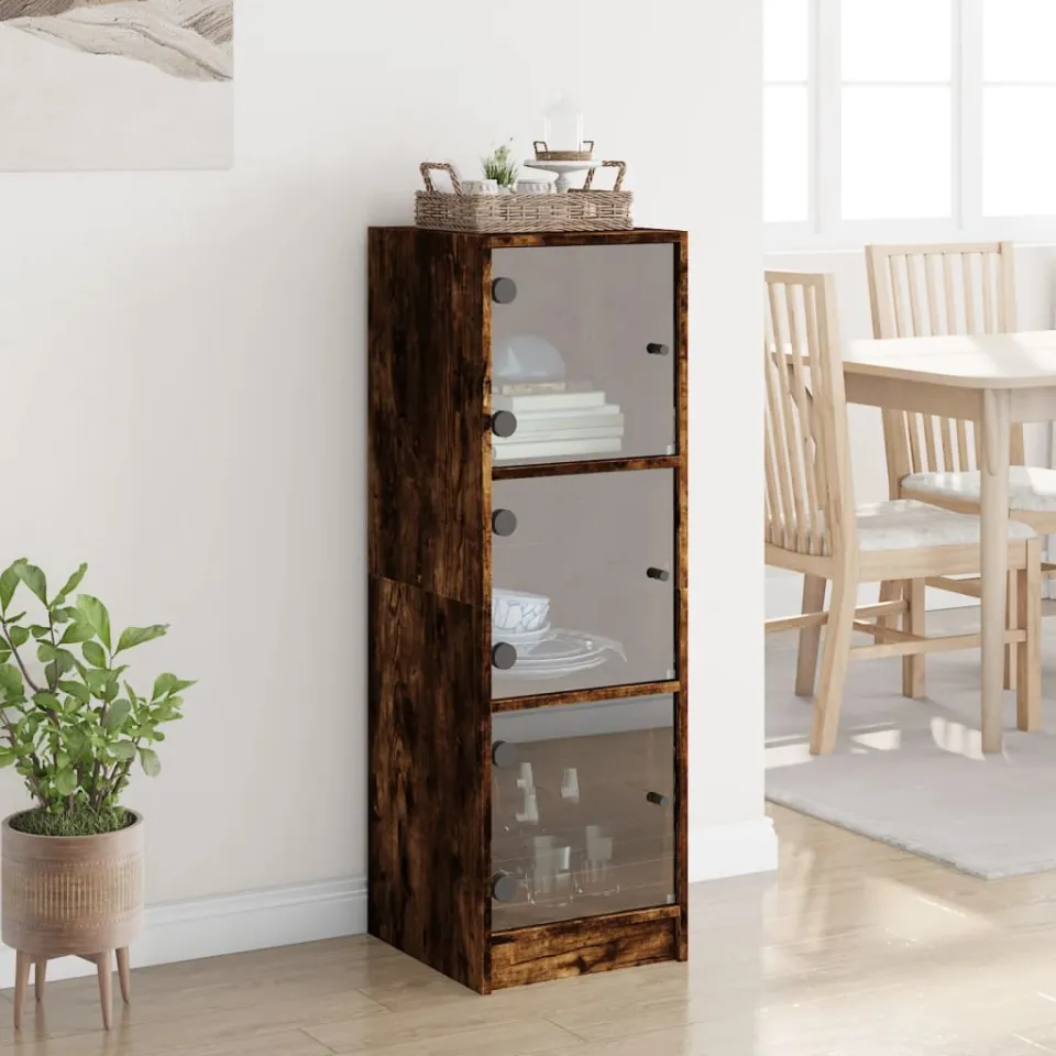 vidaXL Hoge kast met glazen deuren 35x37x109 cm gerookt eikenkleurig, foto 3