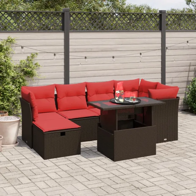 vidaXL 7-delige tuinbankset met kussens, bruin polyrotan, foto 2