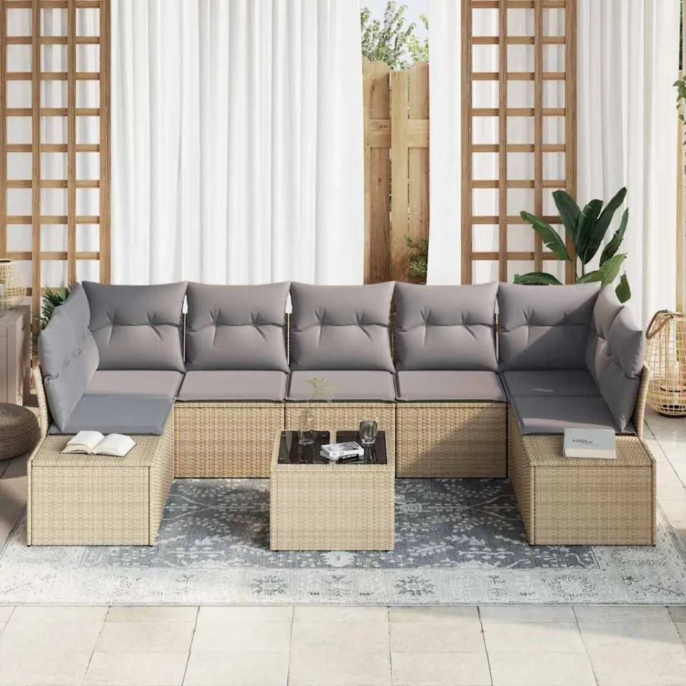 vidaXL Tuinbankenset 8 st Beige Poly riet, foto 2