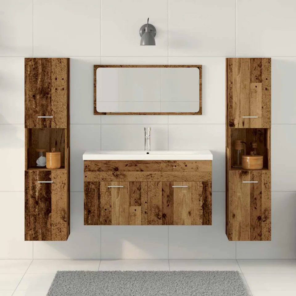 vidaXL 4-delige Badkamermeubelset bewerkt hout oud houtkleurig Bruin