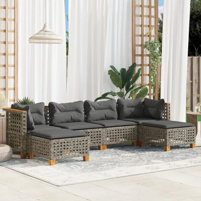 vidaXL 6-delige Loungeset met kussens poly rattan grijs, foto 2