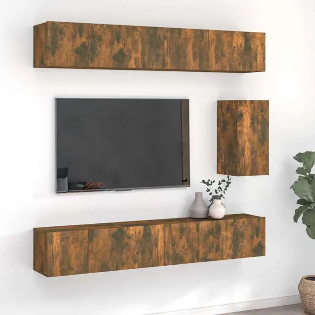 vidaXL 7-delige Tv-meubelset bewerkt hout gerookt eikenkleurig Bruin