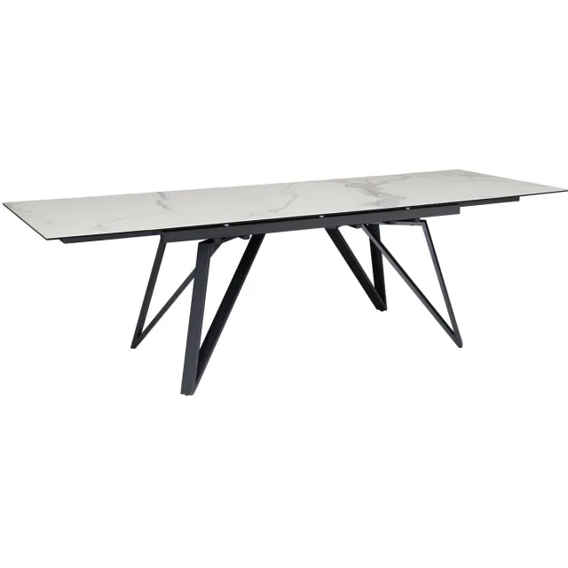Ervesto eetkamertafel 180 - 260 cm uitschuifbaar keramiek glas wit, keramische tafel marmerlook groot, designkeukentafel rechthoekig, eettafel extravagant met metalen poten Bruin