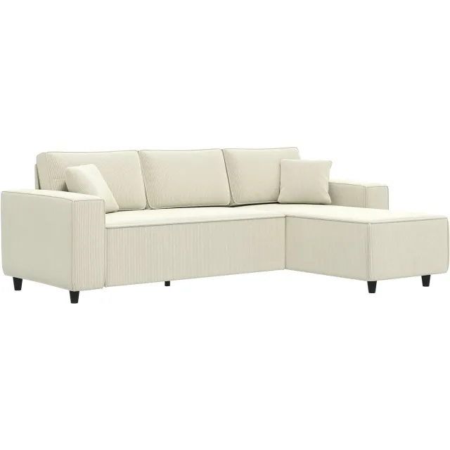 Homona Eckbank met chaise longue - 3-zits - Met 2 kussens - Cordstof - 241 x 153 x 83 cm - Crèmewit