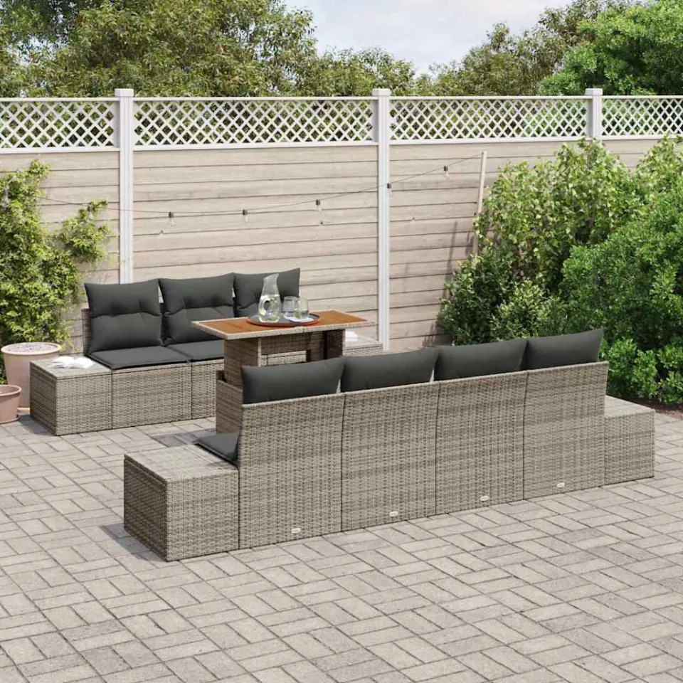 vidaXL Tuin Sofa Set 8 st Grijs Poly riet, foto 3