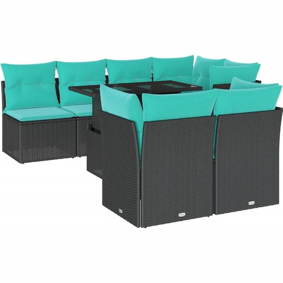 vidaXL 8-delige tuinbankset met kussens, zwart polyrotan