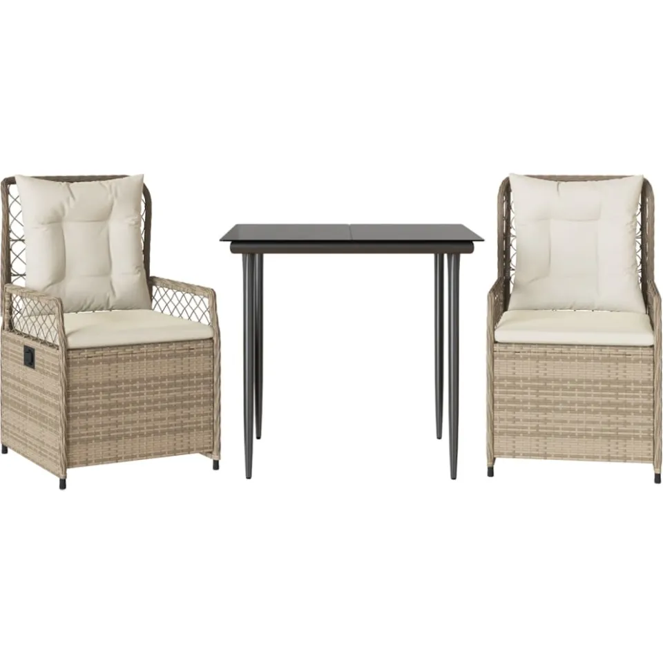 vidaXL 3-delige Tuinset met kussens poly rattan beige, foto 3