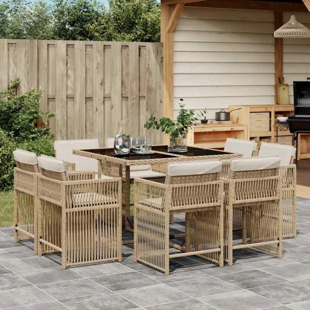vidaXL 9-delige Tuinset met kussens poly rattan beige, foto 2