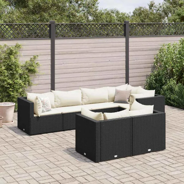 vidaXL 7-delige Loungeset met kussens poly rattan zwart, foto 2