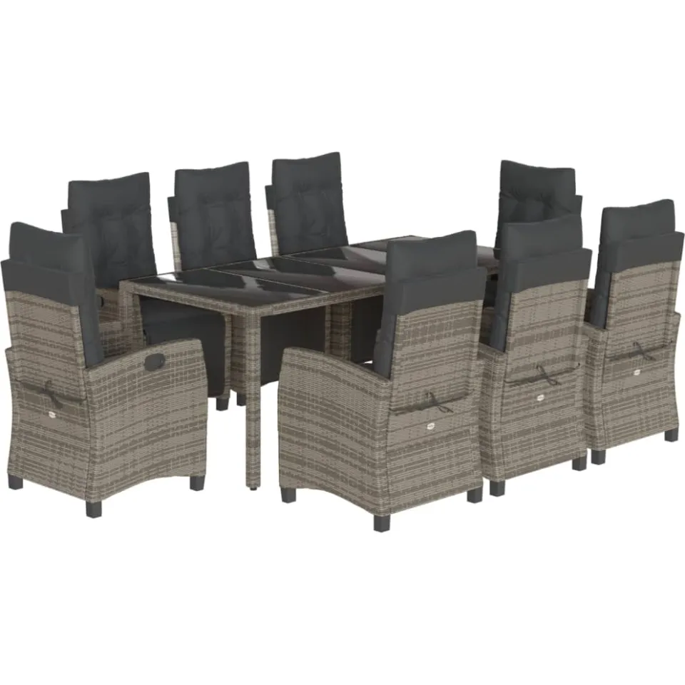 vidaXL 9-delige Tuinset met kussens poly rattan grijs