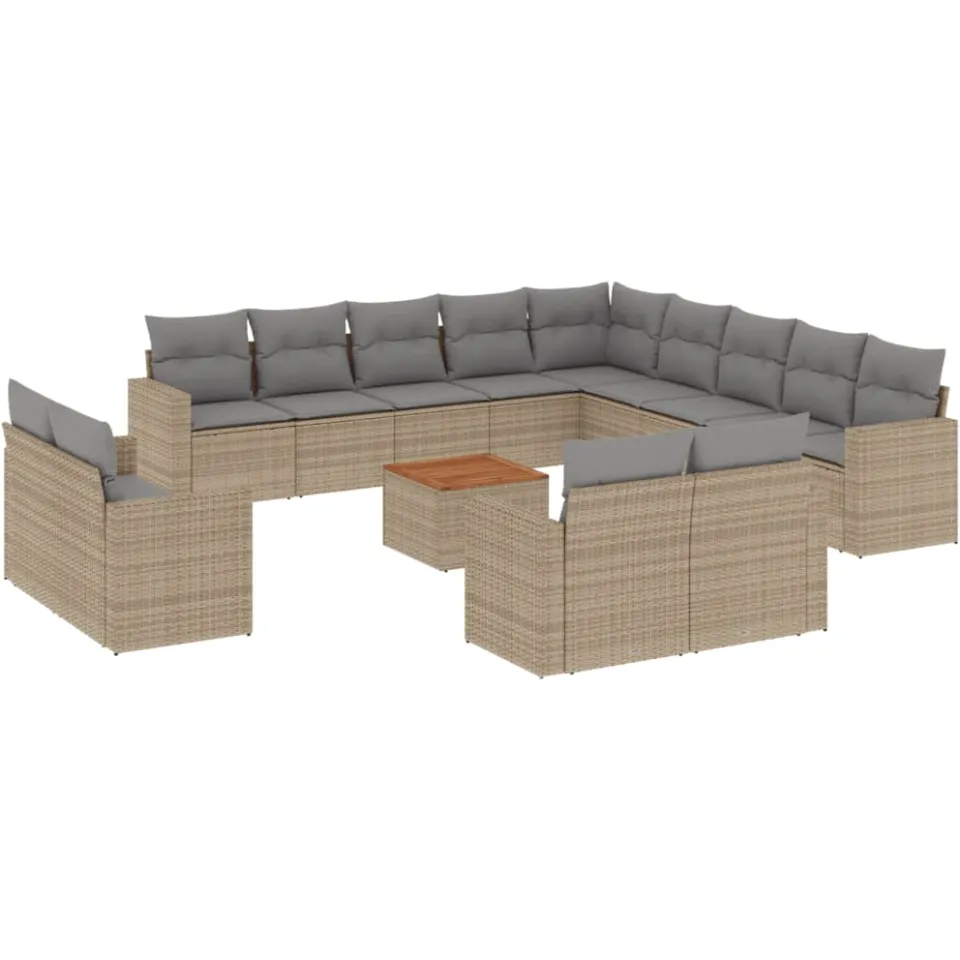 vidaXL 14-delige Loungeset met kussens poly rattan gemengd beige, foto 3
