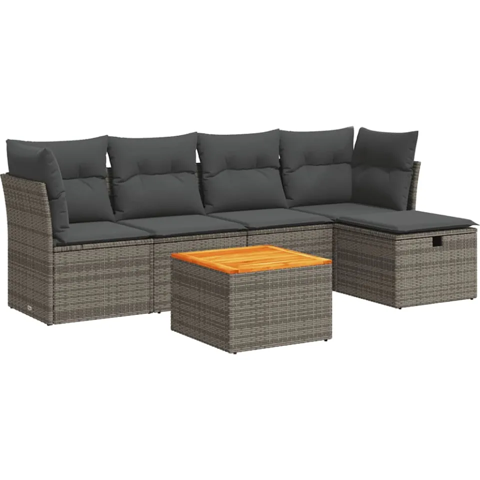 vidaXL 6-delige Loungeset met kussens poly rattan grijs, foto 3