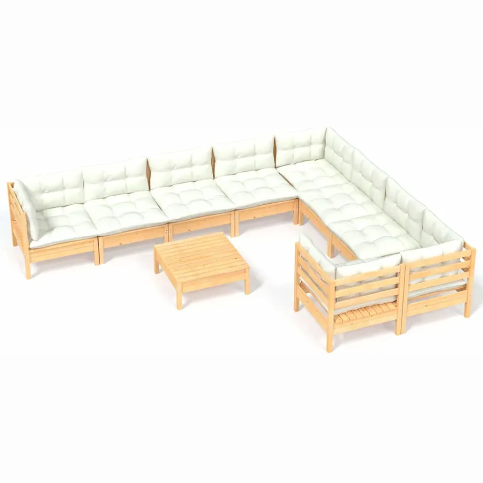 vidaXL 10-delige Loungeset met crèmekleurige kussens grenenhout