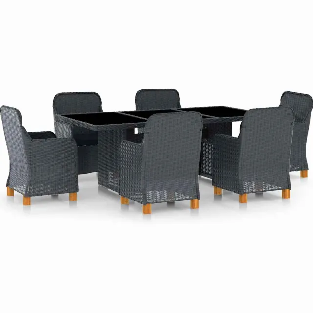 vidaXL 7-delige Tuinset met kussens poly rattan donkergrijs grijs, foto 2