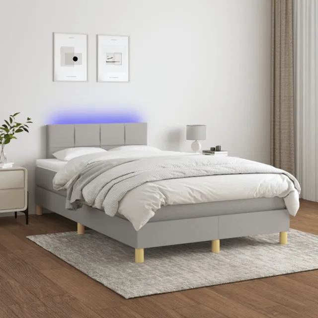 vidaXL Boxspring met matras en LED stof lichtgrijs 120x200 cm grijs