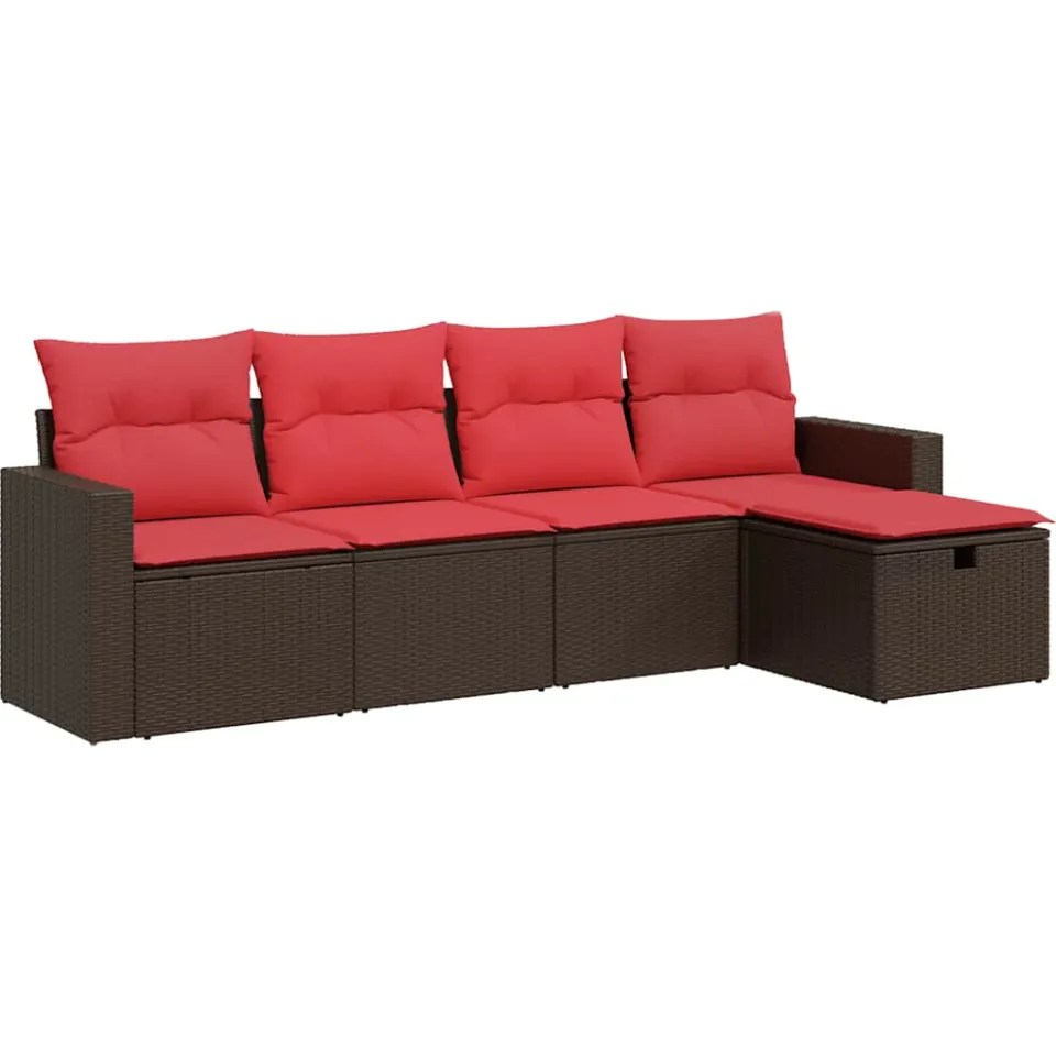 vidaXL 5-delige Loungeset met kussens poly rattan bruin, foto 3