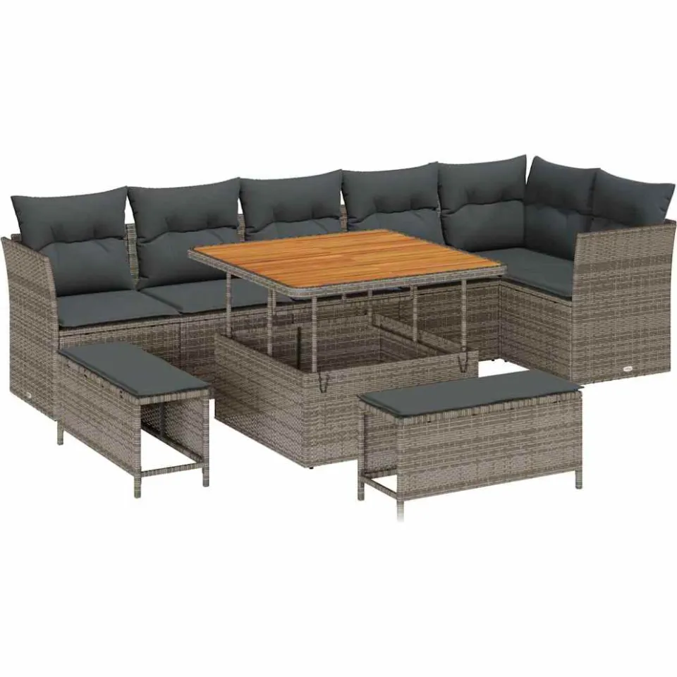 vidaXL Tuinbankenset 9 st Grijs poly rattan