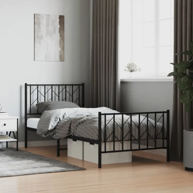 vidaXL Bedframe met hoofd- en voeteneinde metaal zwart 90x190 cm