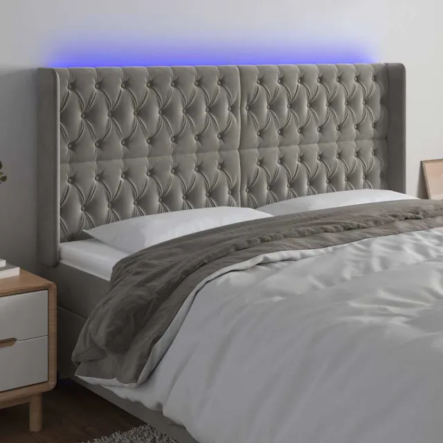 vidaXL Hoofdbord LED 203x16x118/128 cm fluweel lichtgrijs grijs