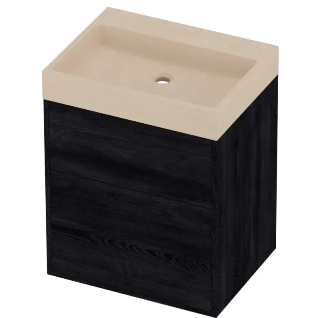 Proline Evoli Badmeubelset Hardsteen Loft 2 Laden 60x46x75 cm Sand Stone Black Oak Eiken