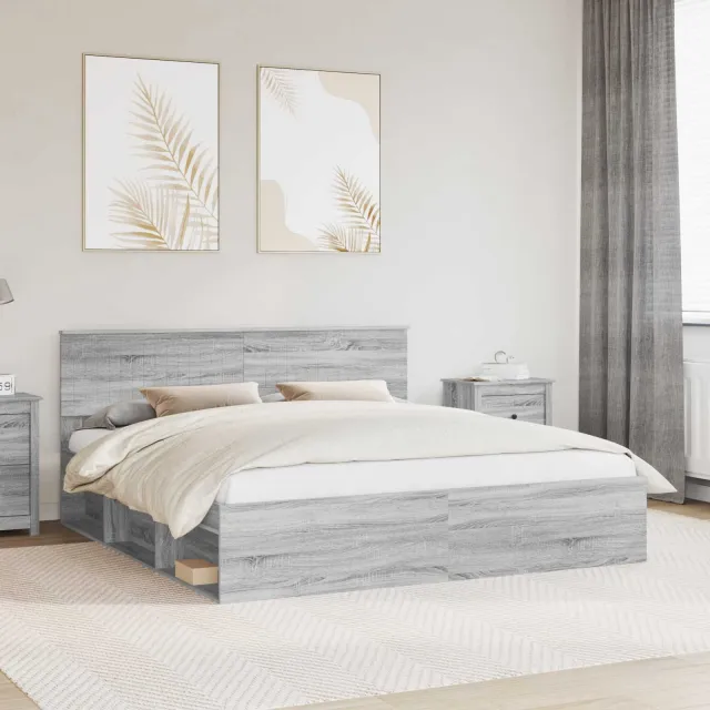 vidaXL Bedframe Grijs Sonoma 180 x 200 cm Massief grenenhout