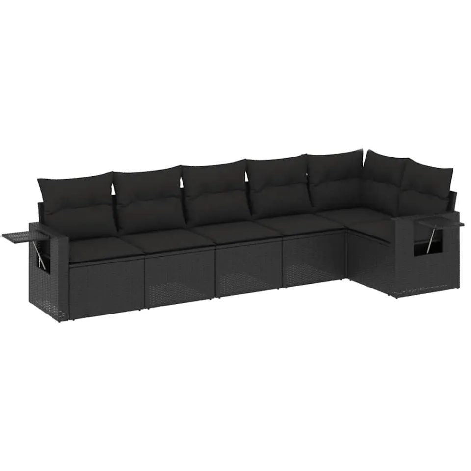vidaXL 6-delige Loungeset met kussens poly rattan zwart, foto 3