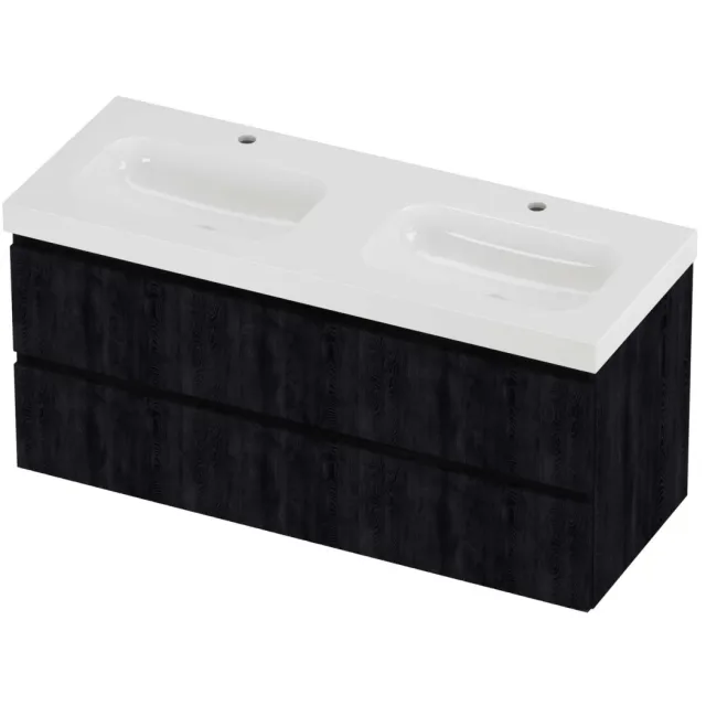 Proline Haga Badmeubelset Polystone Mezza 2 Gaten 120x46x58 cm Glans Wit Charcoal Oak Eiken