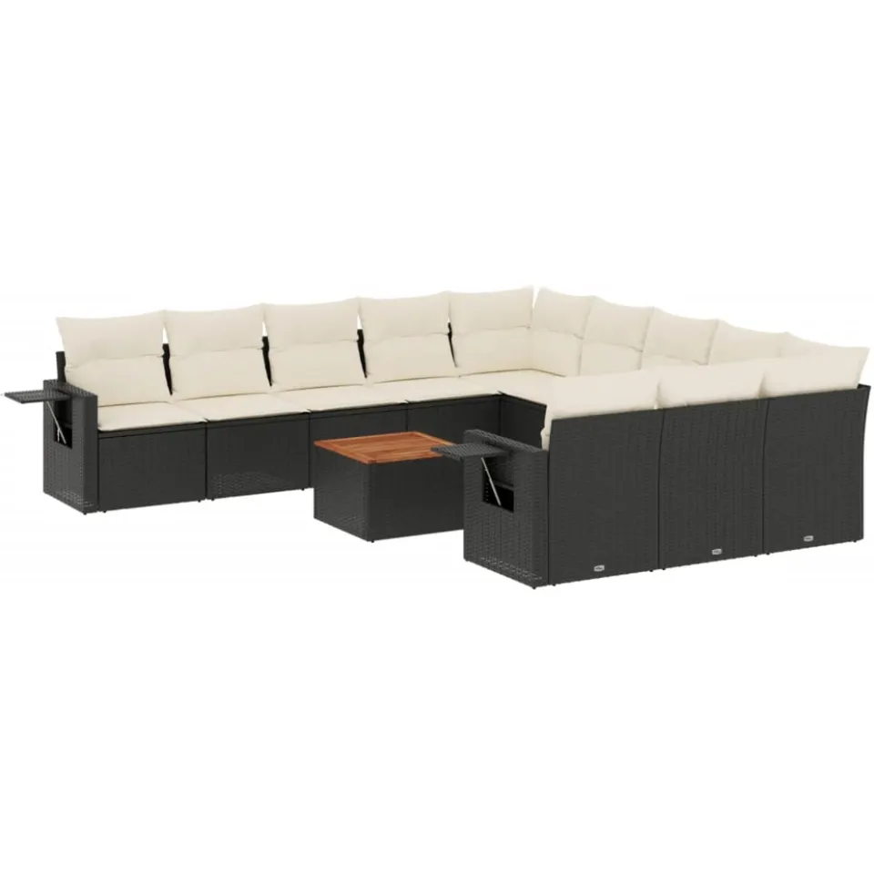 vidaXL 12-delige Loungeset met kussens poly rattan zwart