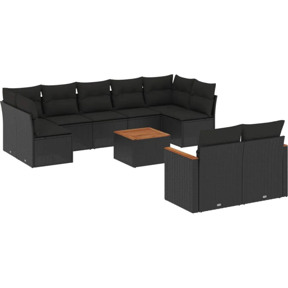 vidaXL 10-delige Loungeset met kussens poly rattan zwart, foto 3