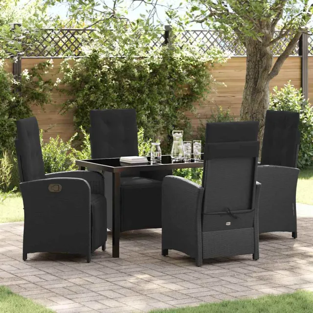 vidaXL Tuin eettafelset 5 st Zwart poly rattan