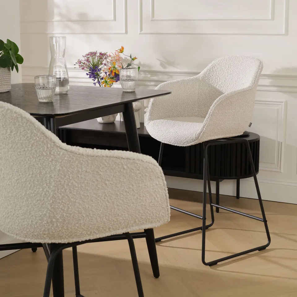 Nolon Nino-Mare barkruk bouclé beige - zwart onderstel - 65 cm, foto 2