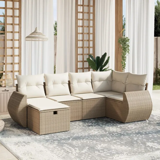vidaXL 6-delige Loungeset met kussens poly rattan beige, foto 2
