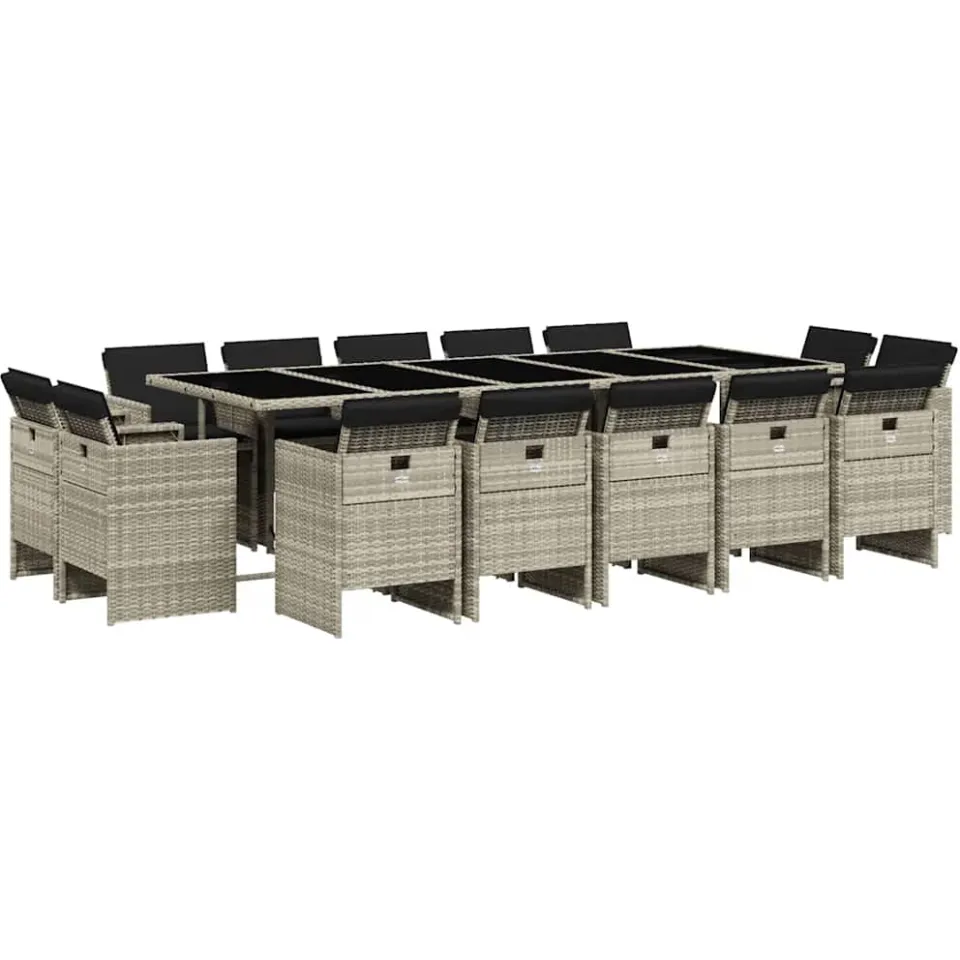 vidaXL 15-delige Tuinset met kussens poly rattan lichtgrijs