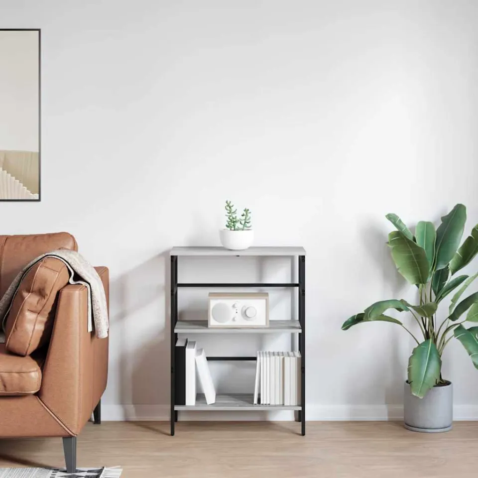 vidaXL Boekenkast 2-laags 60 x 29,5 x 81 cm Bewerkt hout Grijs Sonoma, foto 4