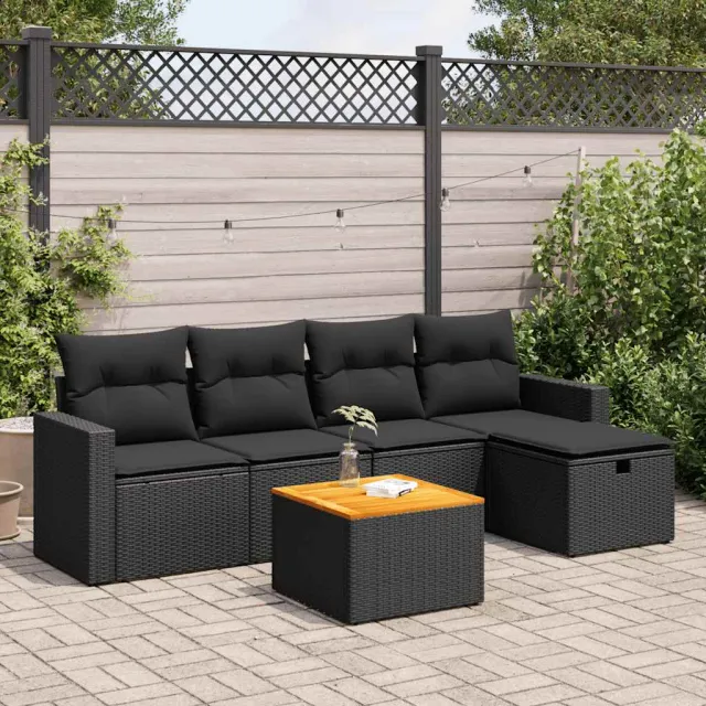 vidaXL 6-delige Loungeset met kussens poly rattan zwart, foto 2