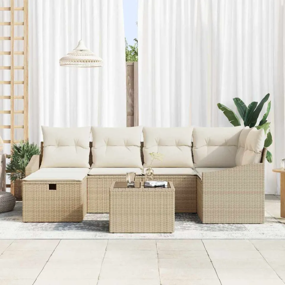 vidaXL Bankstel 6 st poly rattan beige, foto 3