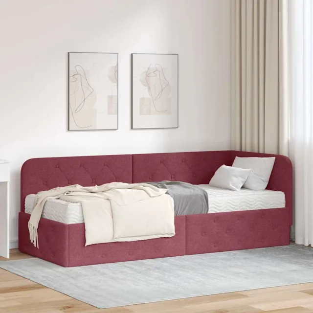 vidaXL Hoekbedframe Wijnrood 80 x 200 cm Stof