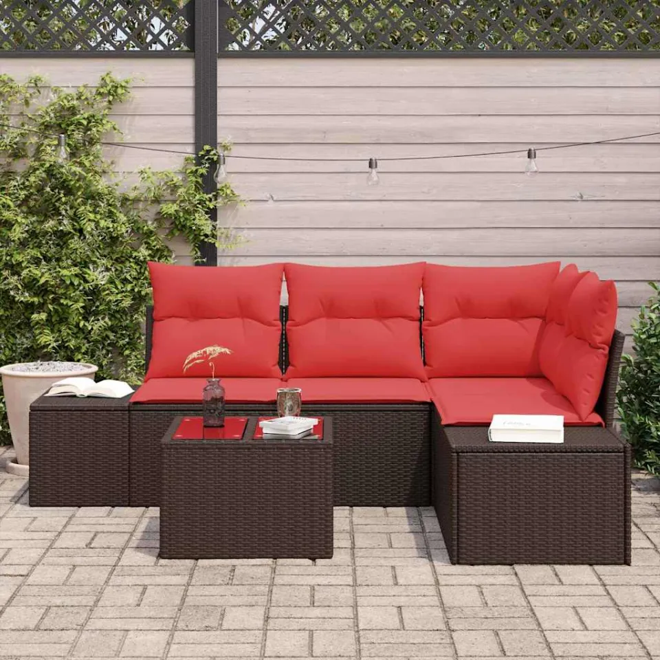 vidaXL Tuinbankenset met opslag Bruin en Rood poly rattan, foto 3