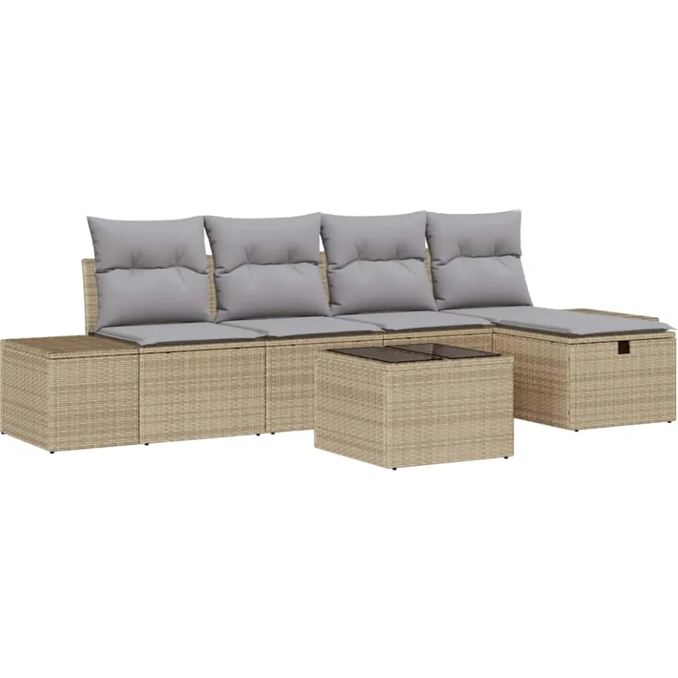 vidaXL Tuinbankenset 6 st Beige poly rattan