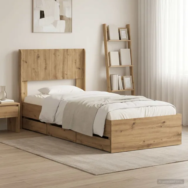 vidaXL Bedframe met opbergruimte en hoofdbord Artisan Oak 90 x 200 cm Bruin