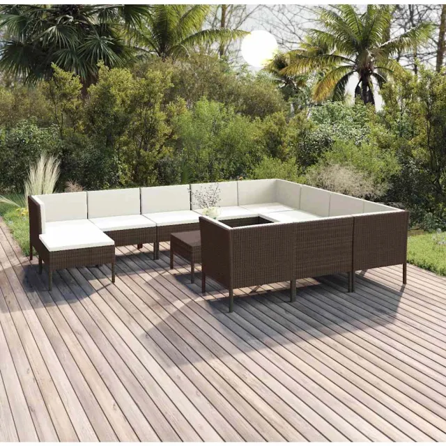 vidaXL 12-delige Loungeset met kussens poly rattan bruin, foto 2