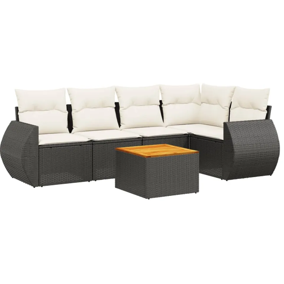 vidaXL 6-delige Loungeset met kussens poly rattan zwart, foto 3