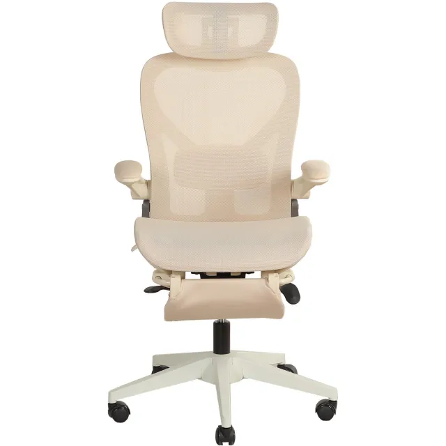 Wishdor Ergonomische bureaustoel - Opklapbare rugleuning en armleuningen - Verstelbare 3D-hoofdsteun en lendensteun - Kantelfunctie - Voor werk studie en gamen - Mesh - Crème - 62 x 48,5 x 129 cm