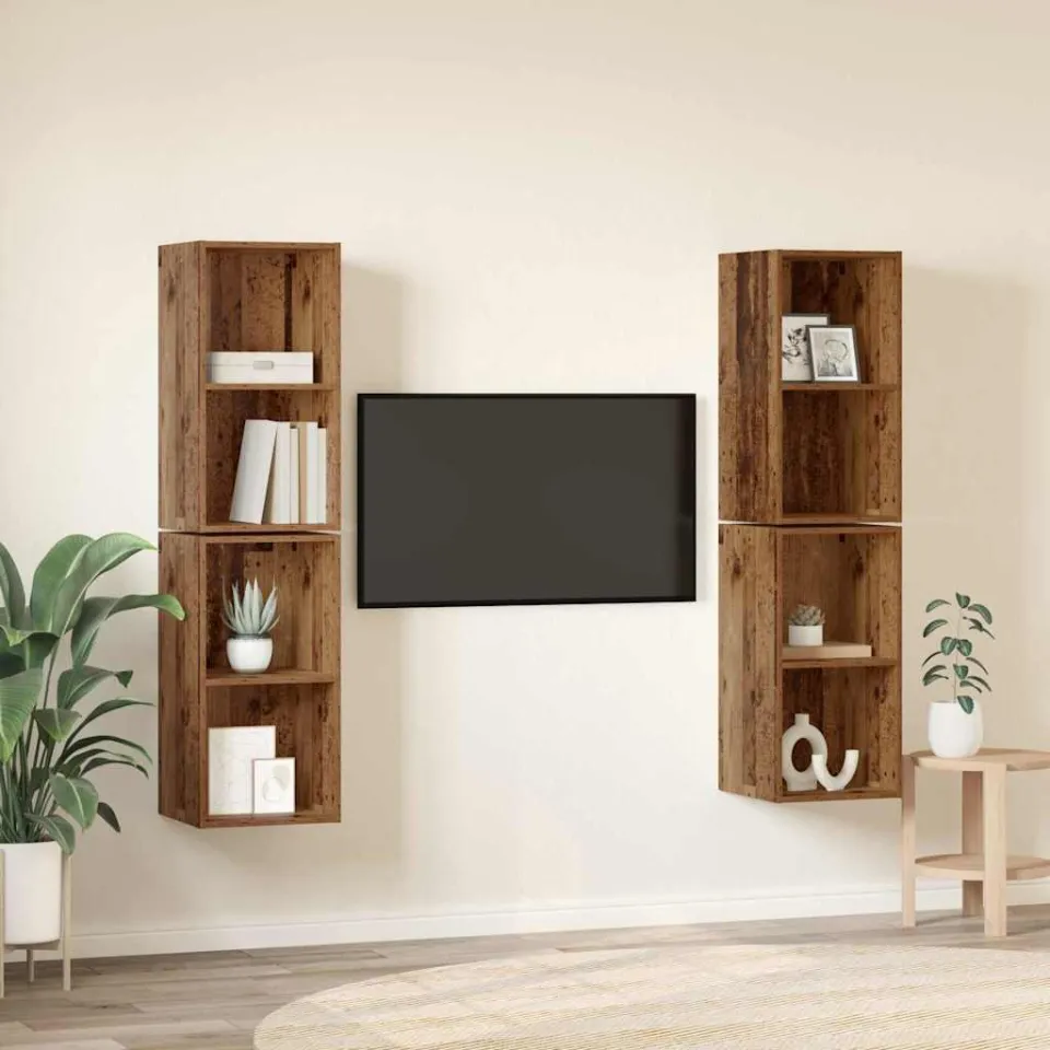 vidaXL Tv-meubelset 4 st 37 x 37 x 72 cm Oud Hout bruin, foto 4