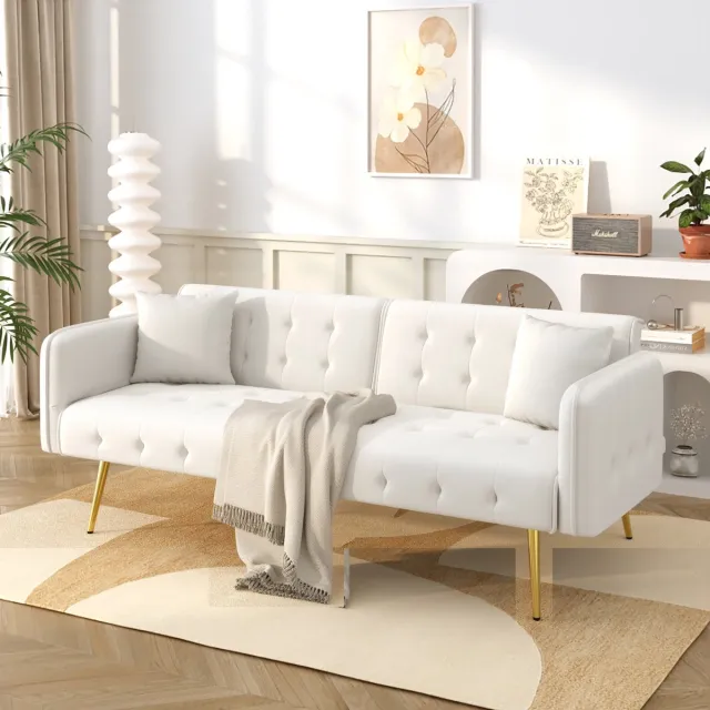 in& out door furniture Tweezits multifunctioneel sofa-bed met slaapfunctie, verstelbare rugleuning en verstelbare armleuningen. Moderne opklapbare sofa-bed voor woonkamer - met fluwelen hoes. Royale slaapruimte-Wit